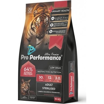 Pro Performance Sterilised Lamb & Salmon Cranberry - пълноценна суха храна за кастрирани котки с агне, сьомга и боровинки, 15 кг - Турция - 125055