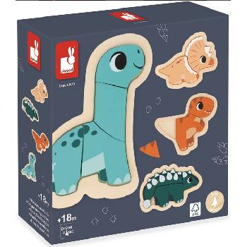 Janod Дървени пъзели Janod - Динозаври, 4 броя (J05824)