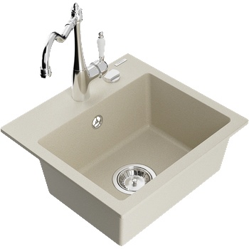 Mexen Milo гранитна мивка с 1 отделение с кухненски смесител Carla, бежов - 6505-69-670700-00 (6505-69-670700-00)