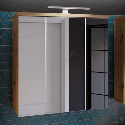 Forte Стенно шкафче за баня venom с огледало, бяло/дъб Артизан (fr0108)