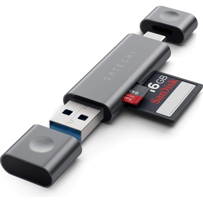 Satechi USB-C Card Reader USB 3.0 - четец за microSD и SD карти памет за мобилни устройства (тъмносив)
