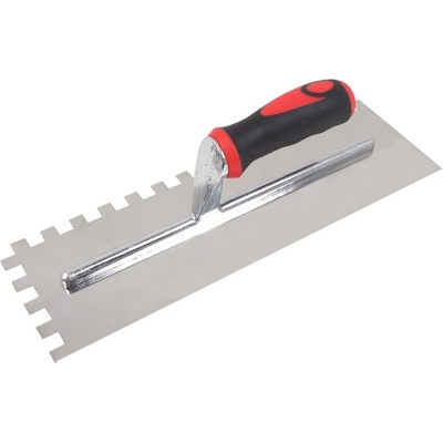 TOPTRADE hladítko nerezové, s pogumovanou rukoväťou, zub 12mm, 360 x 120 mm, profi