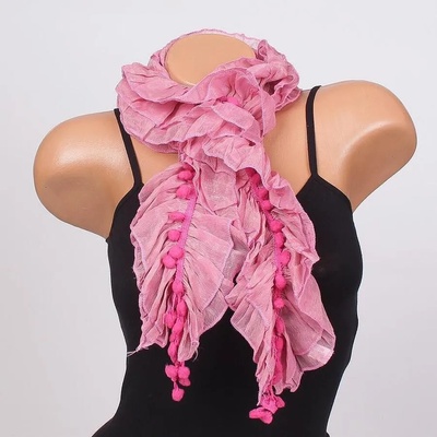 Ефектен дамски шал в цвят пепел от рози с топчета