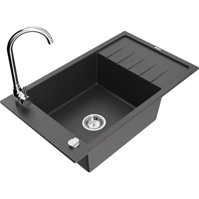 Mexen Elias гранитна мивка с 1 отделение с отцедник и кухненски смесител Telma, черна накапана - 6511-76-670200-00 (6511-76-670200-00)