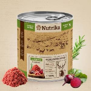 Nutrika Dog food with Game & Beetroot 800gr - пълноценна храна за израснали кучета от всички породи с дивеч и червено цвекло 800гр