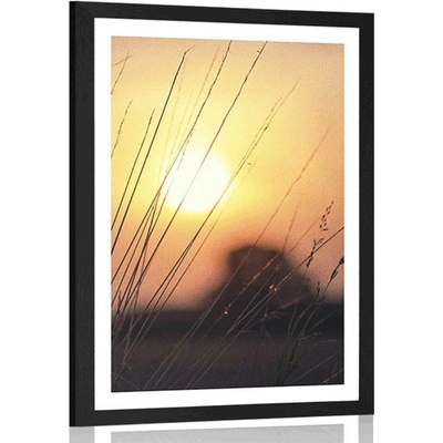 Plakát s paspartou východ slunce nad loukou - 30x45 black