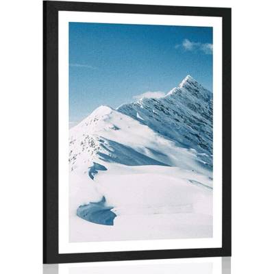 Plakát s paspartou zasněžené pohoří - 20x30 silver