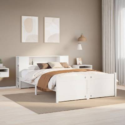 zahrada-XL 3322440 Postel s knihovnou bez matrace bílá masivní borovice