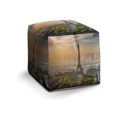 Sablio Taburet Cube Paříž Eifellova věž Skyline: 40x40x40 cm