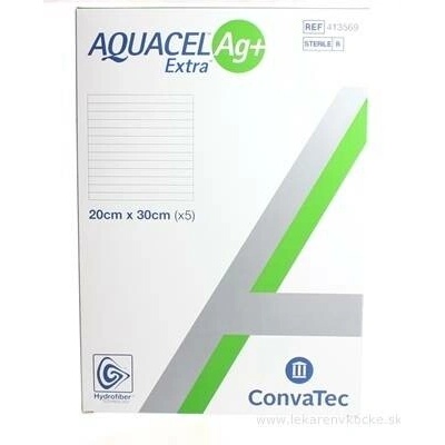 AQUACEL Ag+ Extra krytí na rány se stříbrem se zesíleným účinkem 20x30 cm 1x5 ks