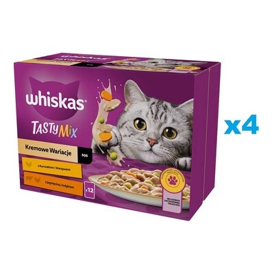 Whiskas Adult s kuřecím a zeleninou, jehněčím a krůtím masem v omáčce 48 x 85 g