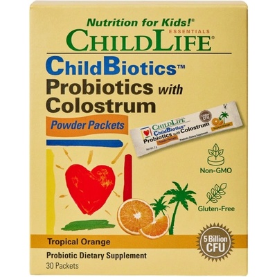 ChildLife Probiotics with Colostrum Powder | with 5 Billion Active Cells [30 Пакета] Портокал