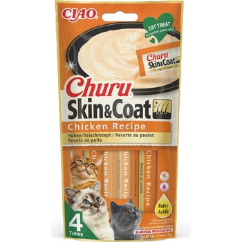 INABA Cat Ciao Churu Skin & Coat кремообразна храна за котки - пилешко 4 x 14 г