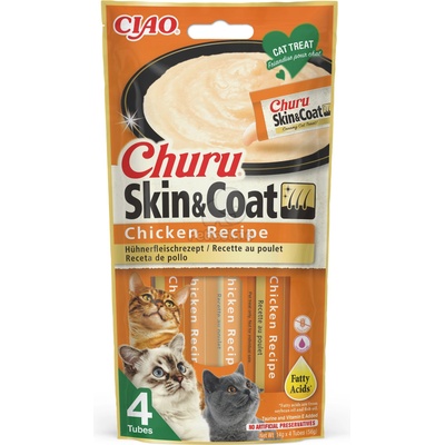 INABA Cat Ciao Churu Skin & Coat кремообразна храна за котки - пилешко 4 x 14 г