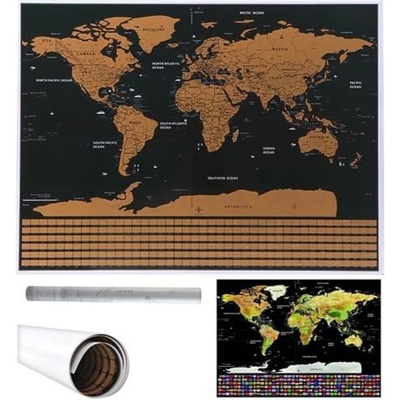Veľká Stieracie mapa sveta s vlajkami Deluxe 82 x 59 cm čierna