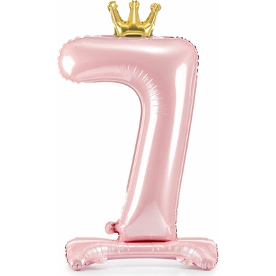 PartyDeco Stojaci fóliový balón číslo 7 84cm svetloružová