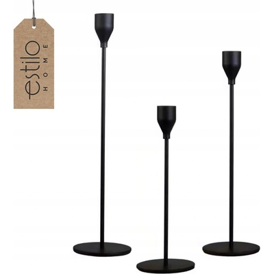Svícen EstiloHome kovový set černý 34,5 cm