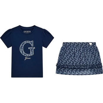 Guess Тъмно синя тениска с G и двуцветна пола за мини момиче Guess