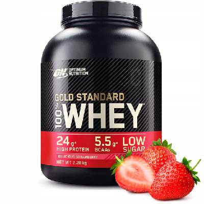 Proteínová zmes živočíšnych bielkovín Optimum Nutrition 100 % Whey Gold Standard 2280 g, jahodová príchuť