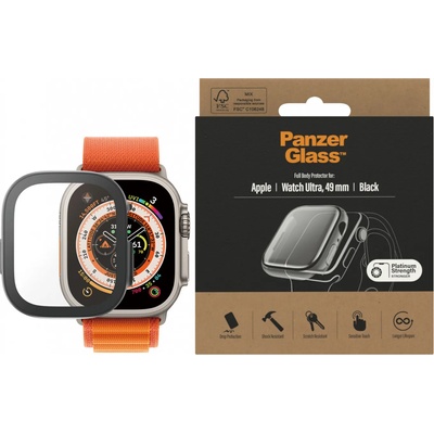 Panzer Стъклен протектор за часовник със силиконова рамка PanzerGlass за Apple watch Ultra, 49mm, AntiBacteria - Черна рамка