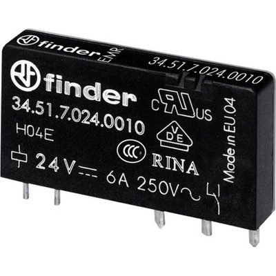 Úzké násuvné relé pro desky plošných spojů, série 34 Finder 24 V/DC, 6 A