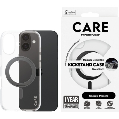 Panzer Гръб CARE by PanzerGlass за iPhone 16, Feature Case Black Kickstand and MagSafe