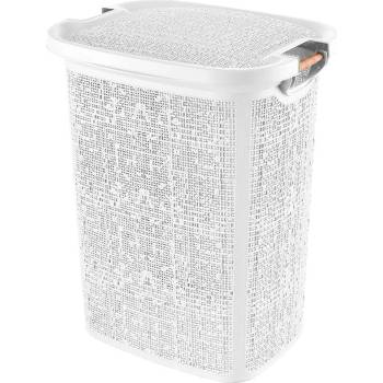 Кош за мръсно пране Tuffex Woow Pattern с дървени дръжки 60 LT - бял (103431/1)