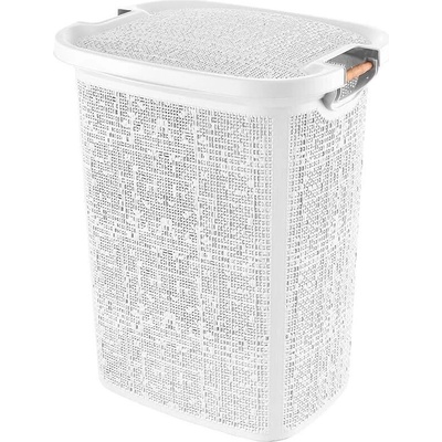 Кош за мръсно пране Tuffex Woow Pattern с дървени дръжки 60 LT - бял (103431/1)