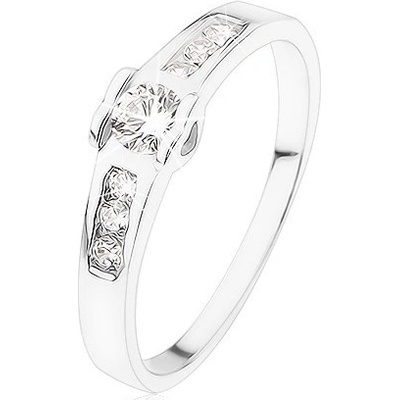 Šperky eshop zásnubní prsten ze stříbra 925 kulatý čirý zirkon srdíčka zirkonová linie SP81.09