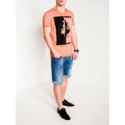 Ombre Clothing pánské tričko s potiskem Retreat oranžové