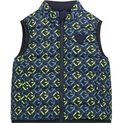 Guess Преходна двулицева грейка в тъмно синьо за мини момче с жълто-сини детайли Guess