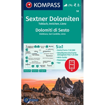 Sextner Dolomiten, Dolomiti di Sesto (Kompass - 58) - turistická mapa