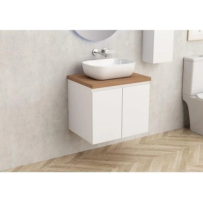 Inter Ceramic Конзолен PVC шкаф за баня BG 5155-60W + 6046-31, с дървесен плот, Inter Ceramic, 45х48.5х59см (BG 5155-60W + 6046-31)