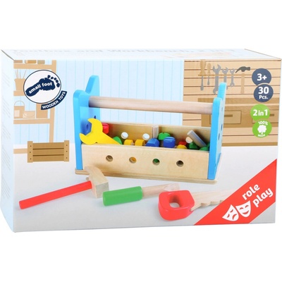 Small Foot Drevený pracovný stôl a box s náradím 2v1