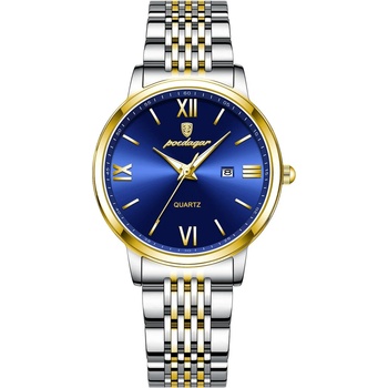 Poedagar Дамски часовник Poedagar CS1678, неръждаема стомана, сребристо-златист, син циферблат (CS1678)