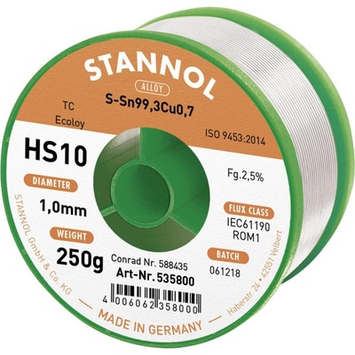 Stannol HS10 2510 spájkovací cín bez olova cievka Sn99,3Cu0,7 ROM1 250 g 1 mm