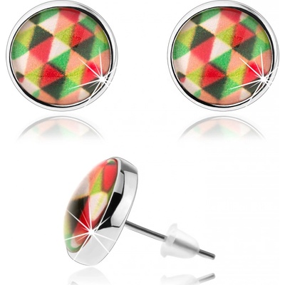 Šperky eshop puzetové náušnice kabošon čiré vypouklé sklo barevné trojúhelníčky SP73.25