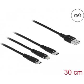 Delock 30 см дълъг USB кабел за зареждане 3-в-1 с Lightning, Micro USB и USB Type-C връзка
