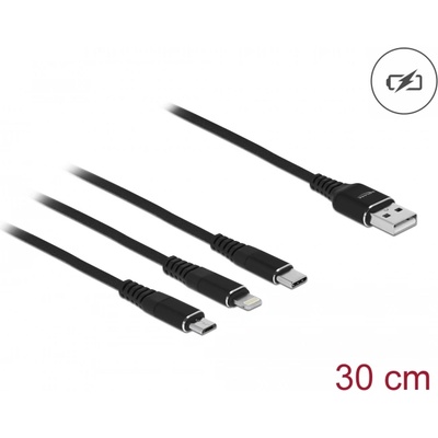 Delock 30 см дълъг USB кабел за зареждане 3-в-1 с Lightning, Micro USB и USB Type-C връзка