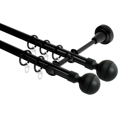 OK-GarnýžeCZ Garnýž kovová dvouřadá 19mm Gabi double černá 390 cm do stěny / kroužky s háčkem