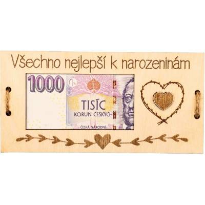 Dekorace z Řečice Dřevěná dárková karta na bankovku narozeniny ❤️