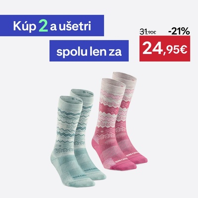 Quechua detské hrejivé turistické ponožky SH500 zeleno-ružové
