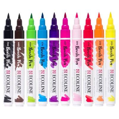 Royal Talens Akvarelové fixy se štětcovým hrotem ECOLINE sada (10ks) zářivé odstíny