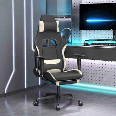 zahrada-XL Masážní s podnožkou černá a krémová textil