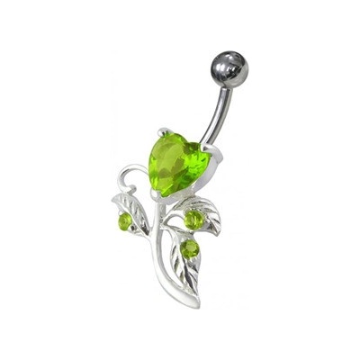 Šperky4U stříbrný piercing do pupíku světle zelené zirkony BP01186-G