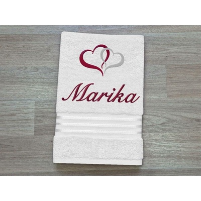 Povlečení Plus ručník se jménem linie bílá 50 x 100 cm srdíčka