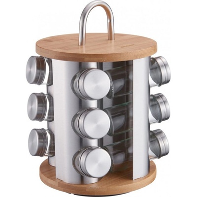 Klausberg Бурканчета за подправки на стойка Klausberg KB 7552, 12бр. бурканчета, Бамбук и стомана, Инокс/кафяв (KB 7552)