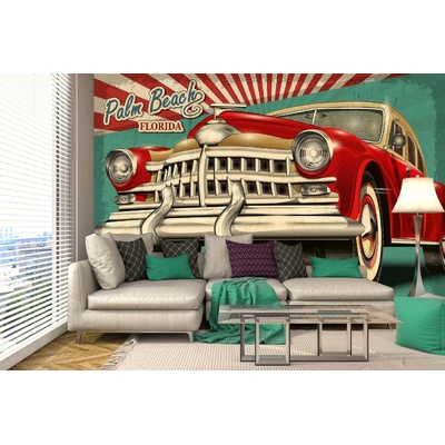 DIMEX ART Самозалепваща се флизелинова фототапета ретро плакат палм бийч 375 x 250 см