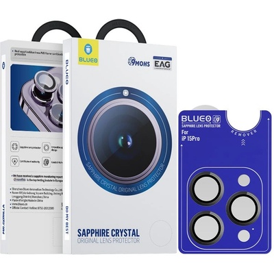 Blueo Sapphire Crystal Stainless Steel Camera Lens Protector - предпазни сапфирени лещи за камерата на iPhone 15 Pro (черен)