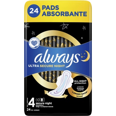 Always Ultra Hygienické Vložky Secure Night S Krídelkami 24 ks